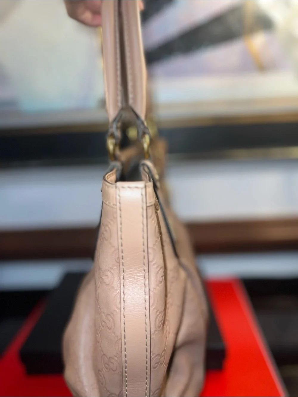 Gucci Blush Pink GG Embossed Leather Shoulder Bag